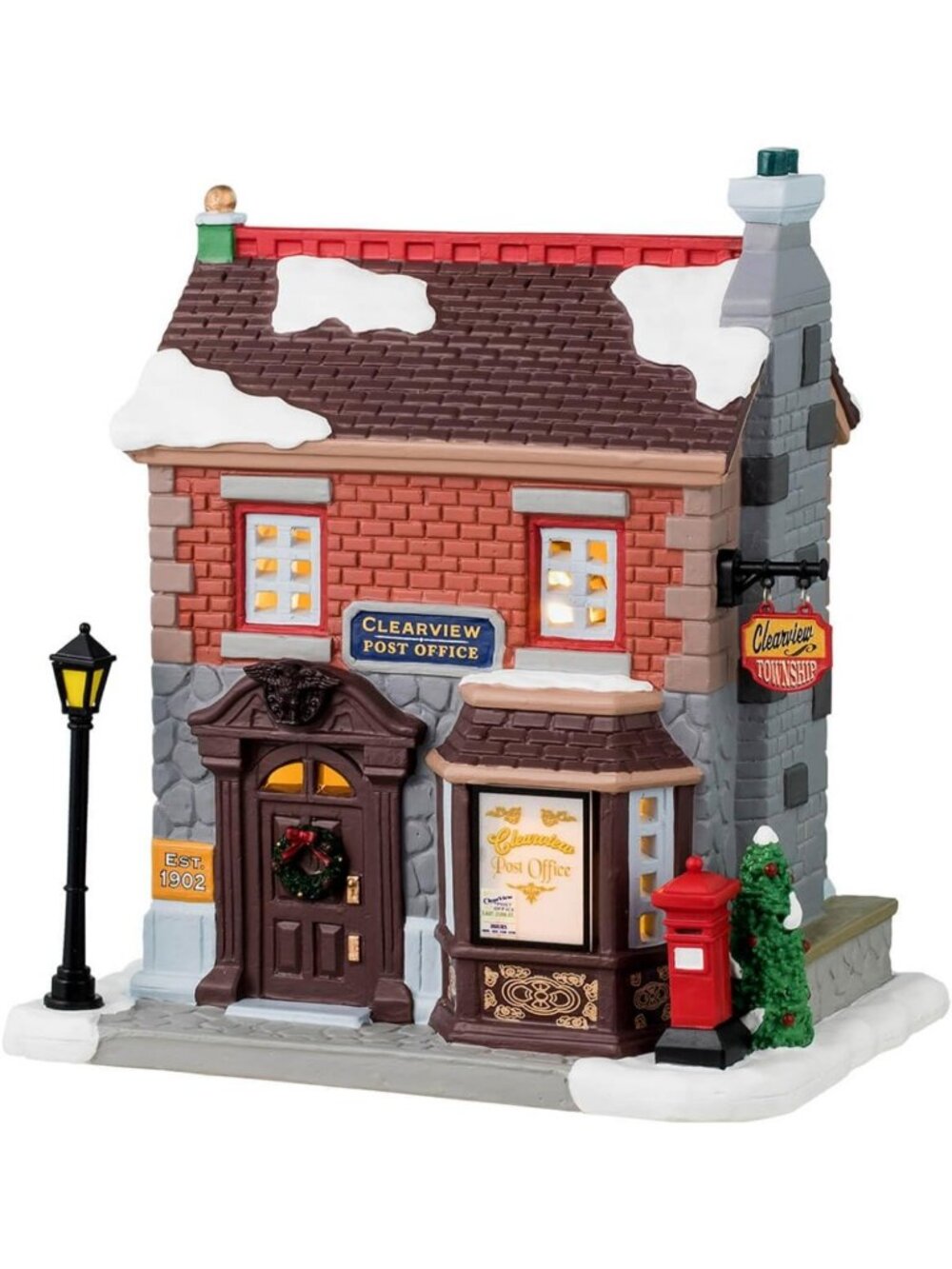 Charming Christmas Village Clearview Post Office Decor - Holiday Home Accent